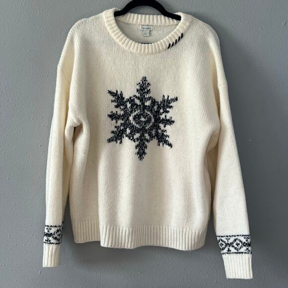 Sundance Sweaters - Sundance Snowflake Sweater Women’s Large Cream Black Knit Winter Nordic Pullover